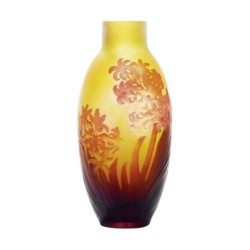 Gallé 吹制花瓶，黄色内衬红色玻璃，刻有……